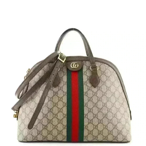 GUCCI GG Supreme Monogram Web Medium Ophidia Top Handle Dome Bag Brown - Picture 14 of 16